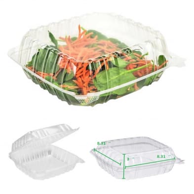 8" x 8" x 3" Clear PET Hinged Clamshell Containers | Pack of 200