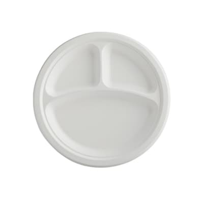 9-Inch 3-Compartment Sugarcane Round Plate | Pack of 500