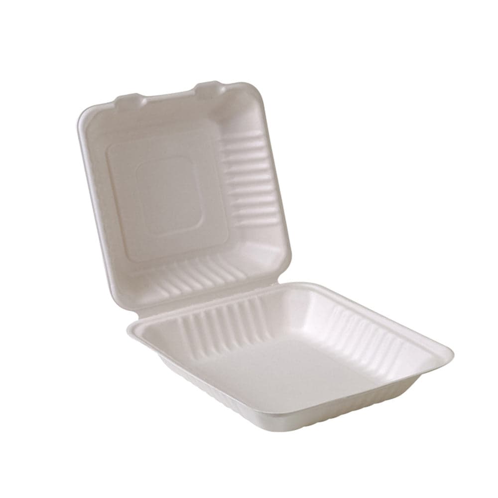 8" Square Sugarcane Clamshell Containers | Eco-Friendly Hinged Take-Out Boxes | 200 Pcs - Image 2