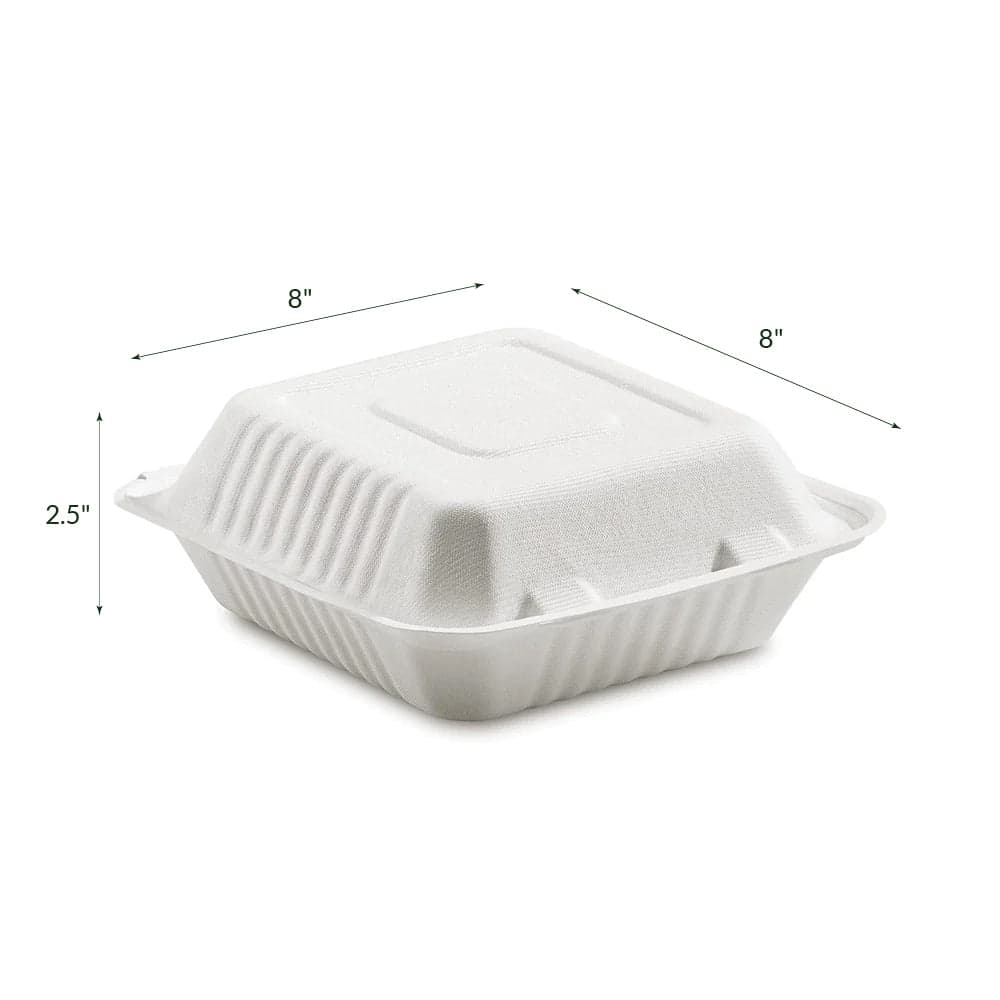 8" Square Sugarcane Clamshell Containers | Eco-Friendly Hinged Take-Out Boxes | 200 Pcs - Image 3