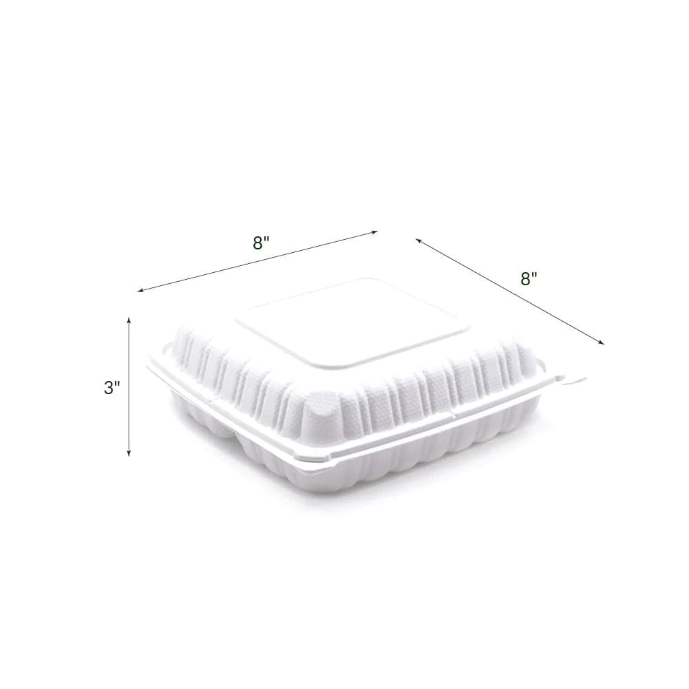 8x8x3" 3-Compartment Square PP Hinged Clamshell Container | Pack of 150 - Image 3