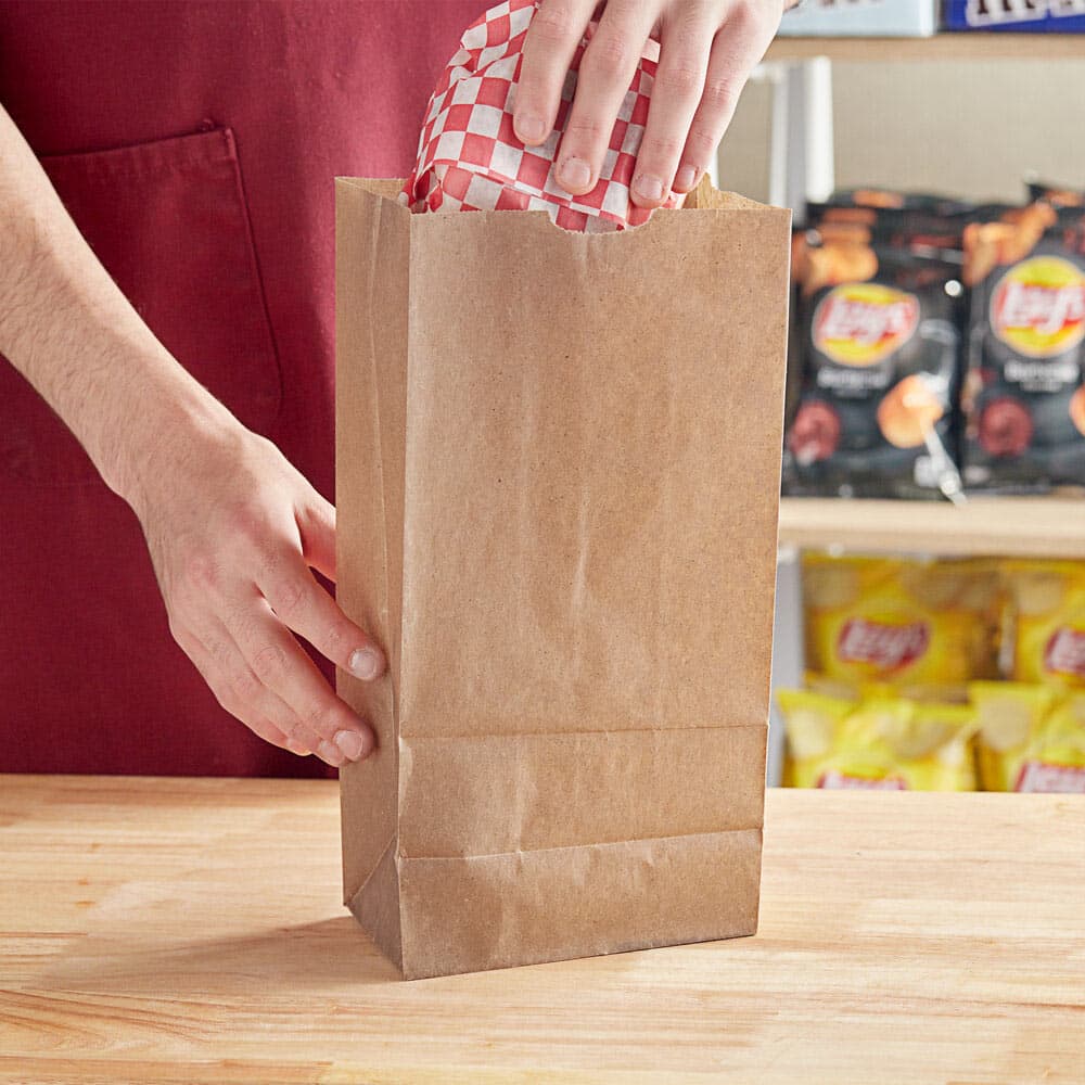8lb Kraft Paper Lunch Bags (6.25" x 4" x 12.375") | Pack of 500 - Image 2