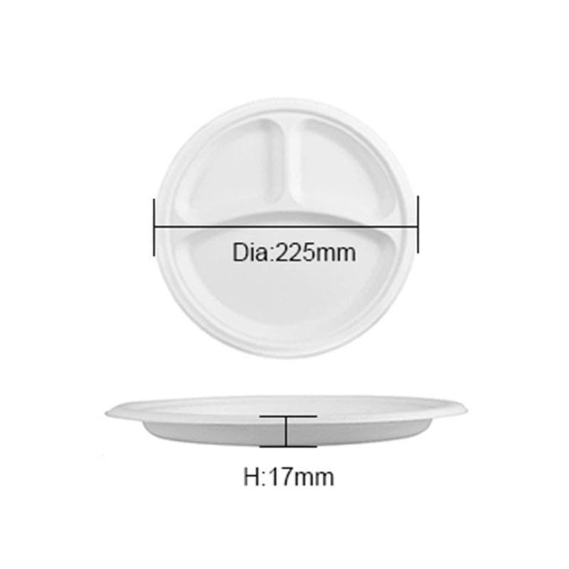10" 3-Compartment Round Biodegradable Sugarcane Plates | Pack of 500 - Image 2