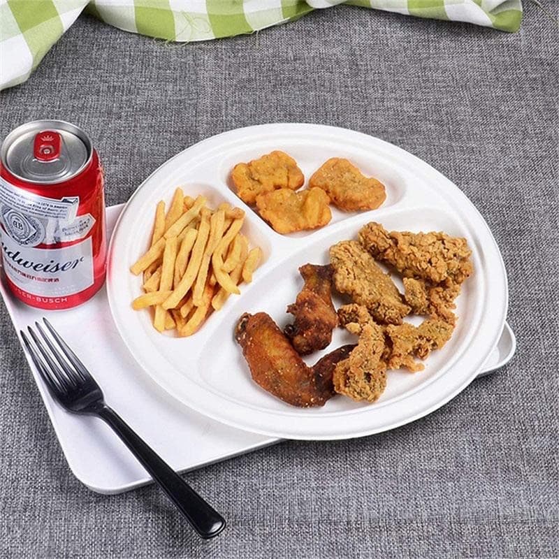 10" 3-Compartment Round Biodegradable Sugarcane Plates | Pack of 500 - Image 4
