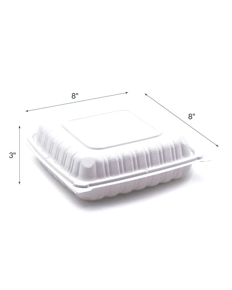 8x8x3" Square PP Hinged Clamshell Food Container, White | Pack of 150 - Image 3