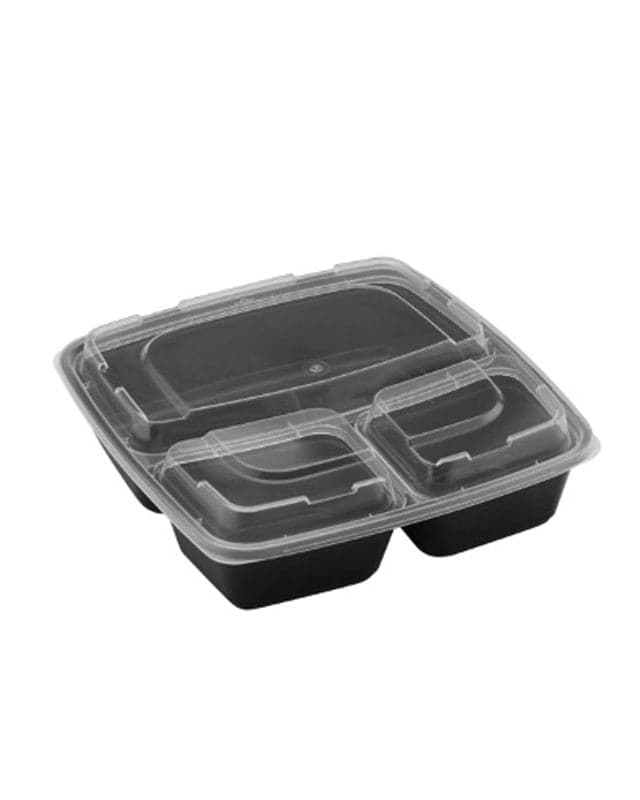 3-Compartment Rectangular Plastic Food Containers with Lids