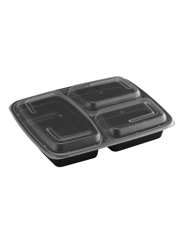 3-Compartment Rectangular Plastic Food Containers with Lids - Image 2