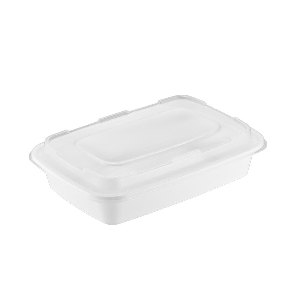 32oz White Rectangular Microwaveable PP Food Container & Lid Sets | Case of 150