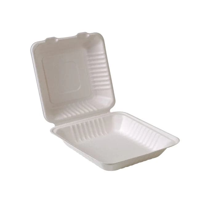 9x9" Sugarcane Clamshell Containers | Eco-Friendly Hinged Takeout Boxes | 200 Pack - Image 2